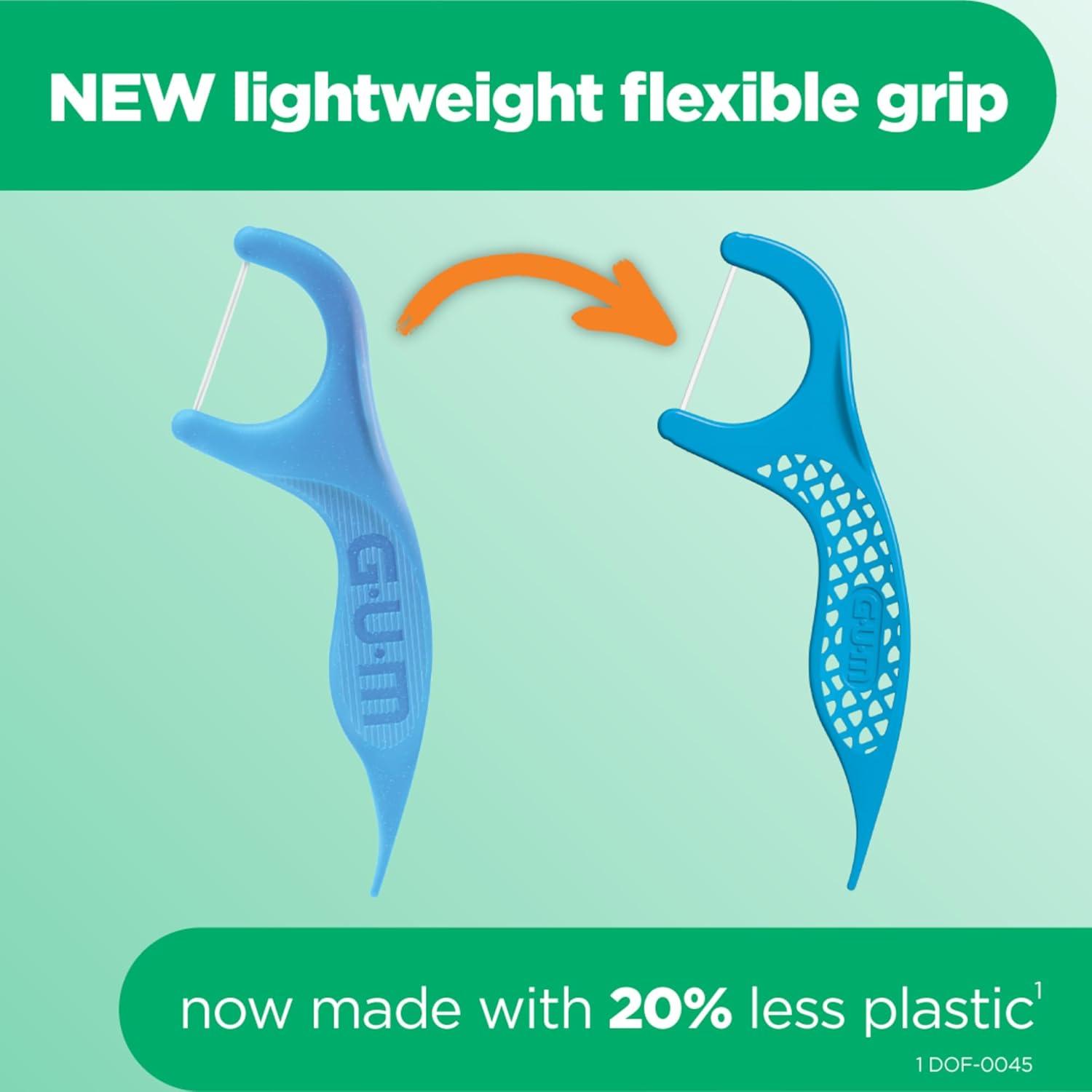 image:imageGUM Advanced Care Floss Picks Dental Flossers for Adults with Vitamin E and Fluoride Extra Strong ShredResistant Dental Floss Easy Grip Handle Fresh Mint Flavor 150 Count