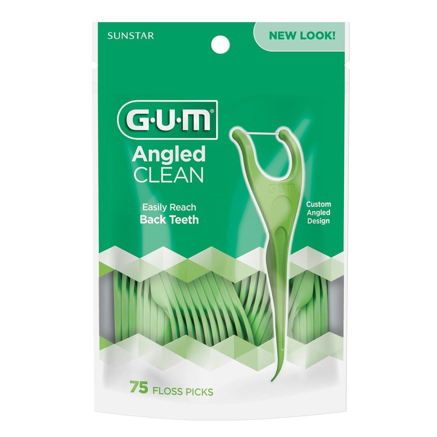 image:imageGUM Angled Floss Picks Perfect for Tight Teeth Extra Strong ShredResistant Dental Floss Angled for Easy Reach Dental Flossers for Adults Fresh Mint Flavor 75 Count75 Count