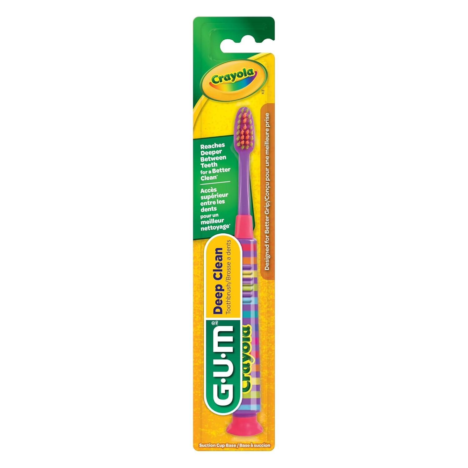 image:imageGUM Crayola Deep Clean Childrens Toothbrush Extra Soft Toothbrush for Kids Suction Cup Base Ages 4 1 CountPack of 4