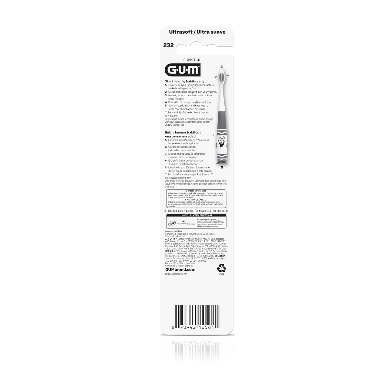 image:imageGUM Crayola PipSqueaks Kids Toothbrush UltraSoft Ages 3 1 Count Pack of 41 Count Pack of 4