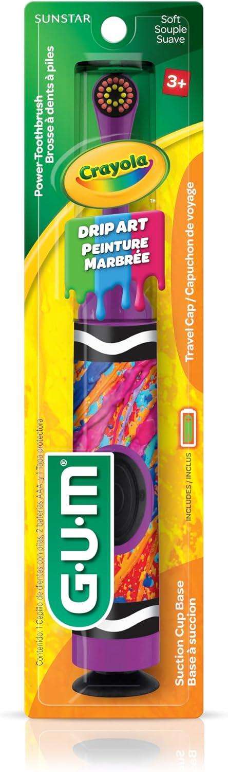 image:imageGUM Crayola Power Toothbrush for Kids Extra Soft Bristled Toddler Toothbrushes Travel Cap Suction Cup Base Batteries Included 1 Count1 Count