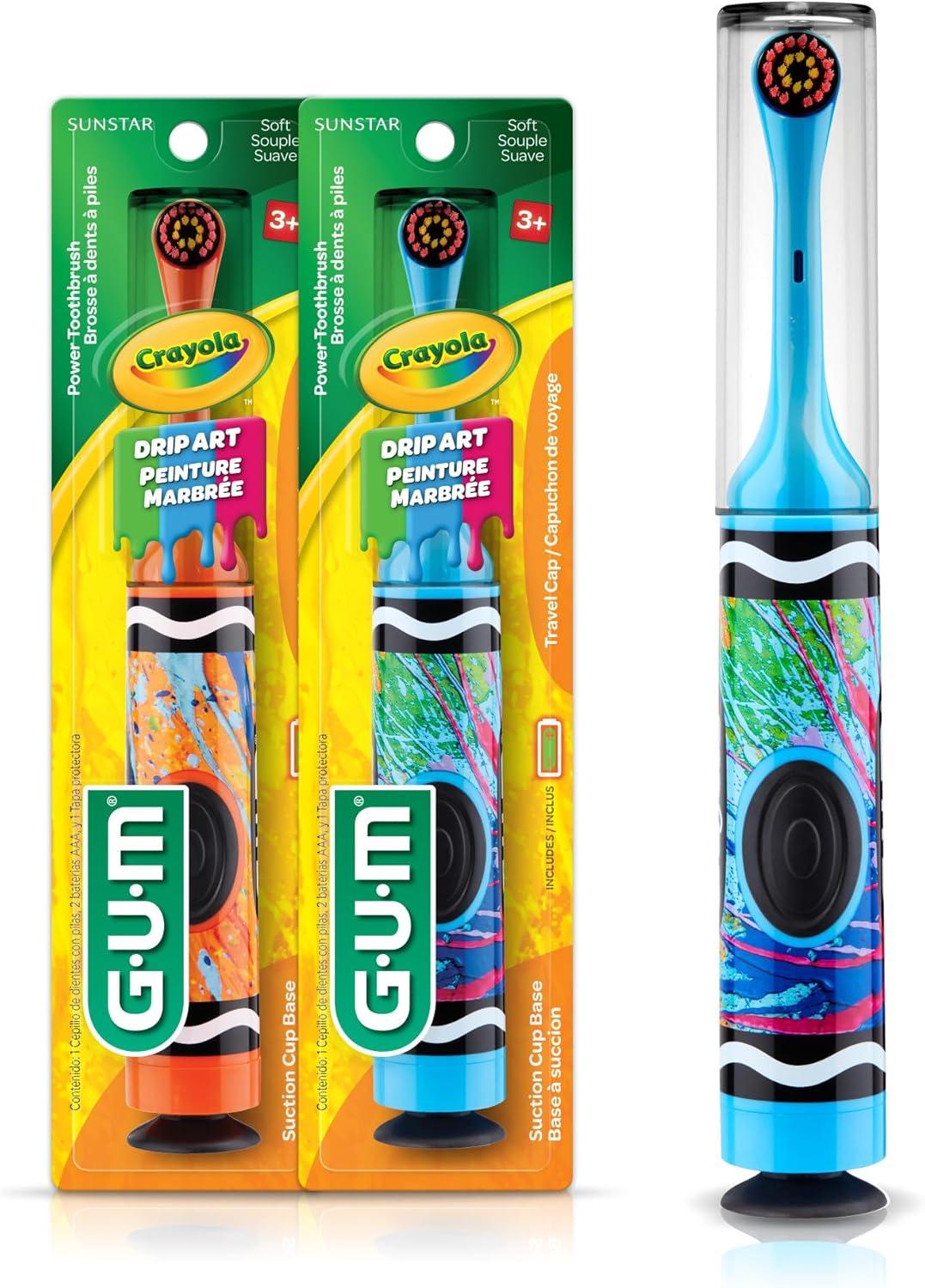 image:imageGUM Crayola Power Toothbrush for Kids Extra Soft Bristled Toddler Toothbrushes Travel Cap Suction Cup Base Batteries Included 1 Count1 Count