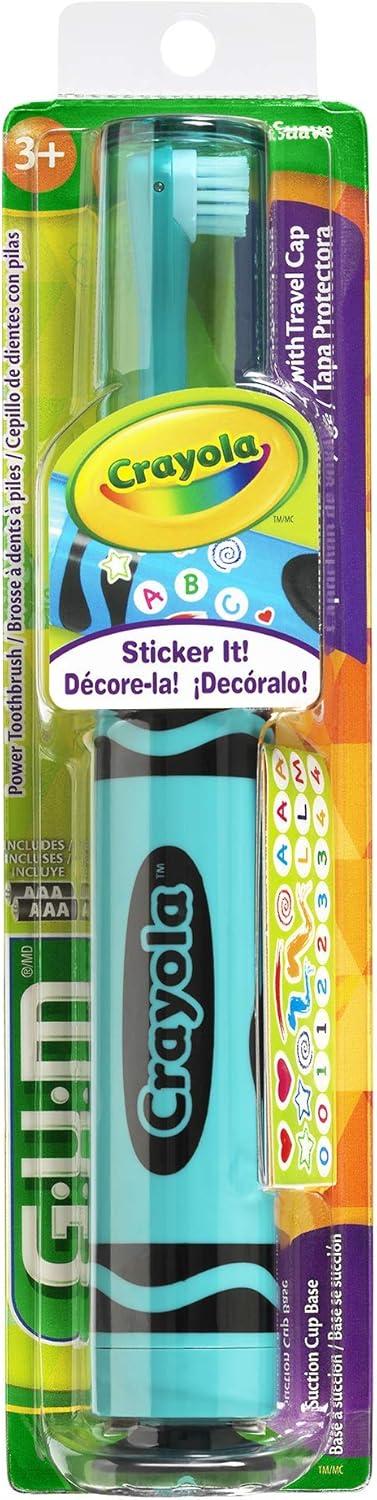 image:imageGUM Crayola Power Toothbrush for Kids Extra Soft Bristled Toddler Toothbrushes Travel Cap Suction Cup Base Batteries Included 1 Count1 Count