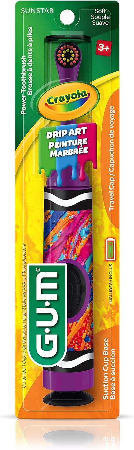image:imageGUM Crayola Power Toothbrush for Kids Extra Soft Bristled Toddler Toothbrushes Travel Cap Suction Cup Base Batteries Included 1 Count1 Count