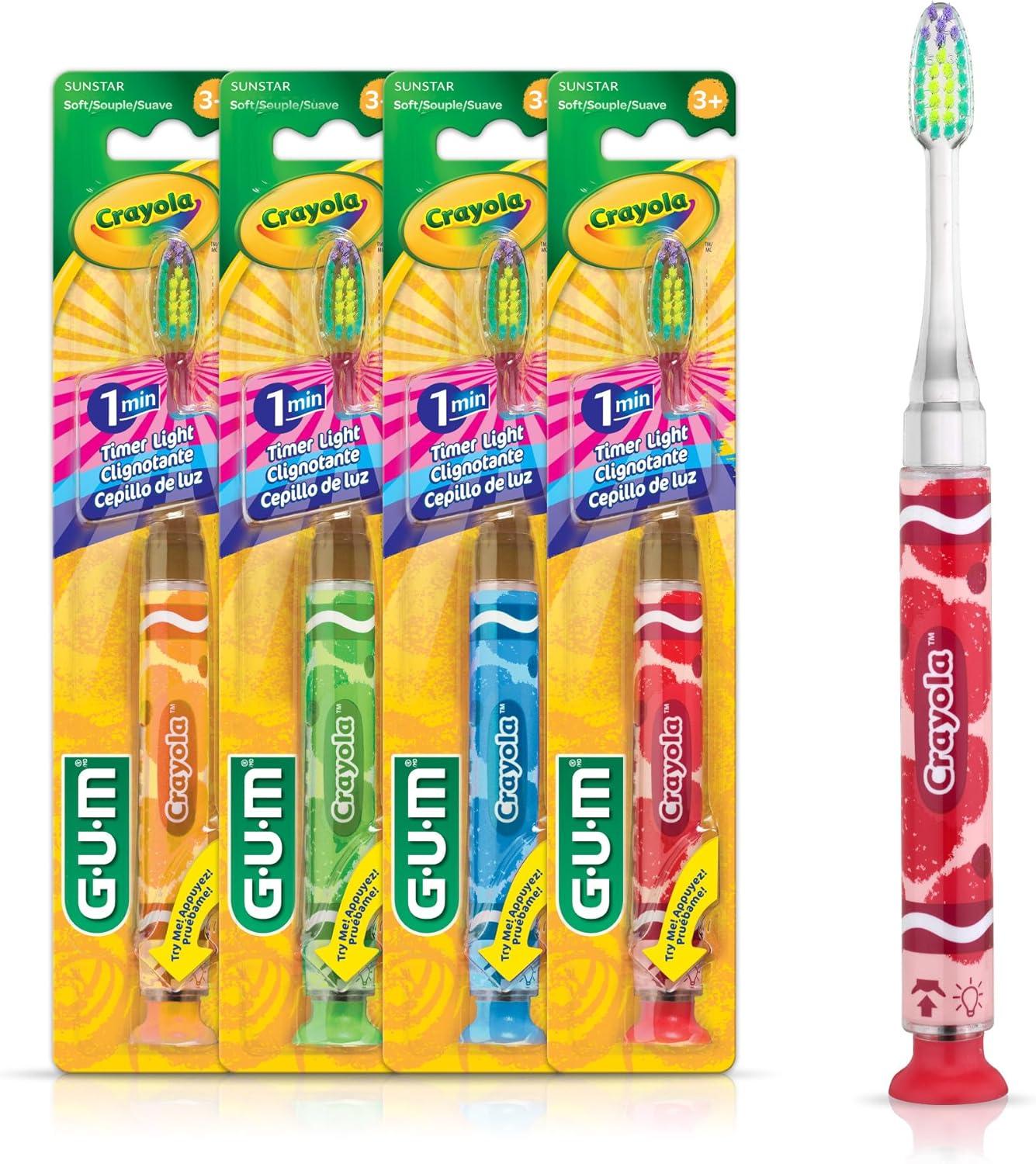 image:imageGUM Crayola Timer Light Toothbrush for Kids Soft Bristles Suction Cup Base Children amp Toddler Toothbrush 3 Year Old 1 Count Pack of 41 Count