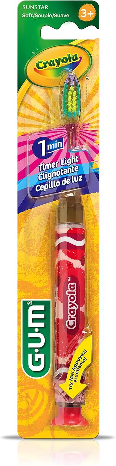 image:imageGUM Crayola Timer Light Toothbrush for Kids Soft Bristles Suction Cup Base Children amp Toddler Toothbrush 3 Year Old 1 Count Pack of 41 Count