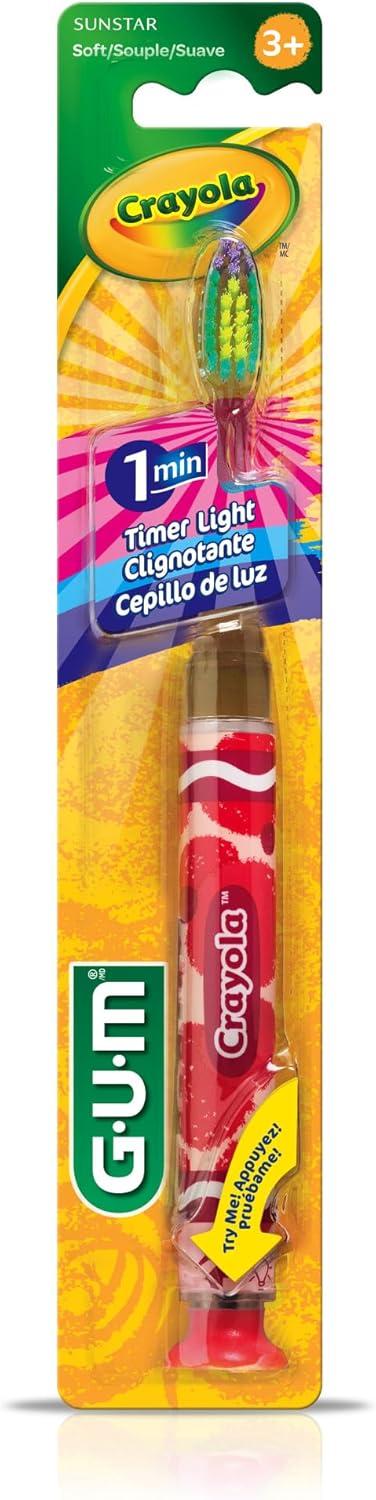 image:imageGUM Crayola Timer Light Toothbrush for Kids Soft Bristles Suction Cup Base Children amp Toddler Toothbrush 3 Year Old 1 Count Pack of 41 Count