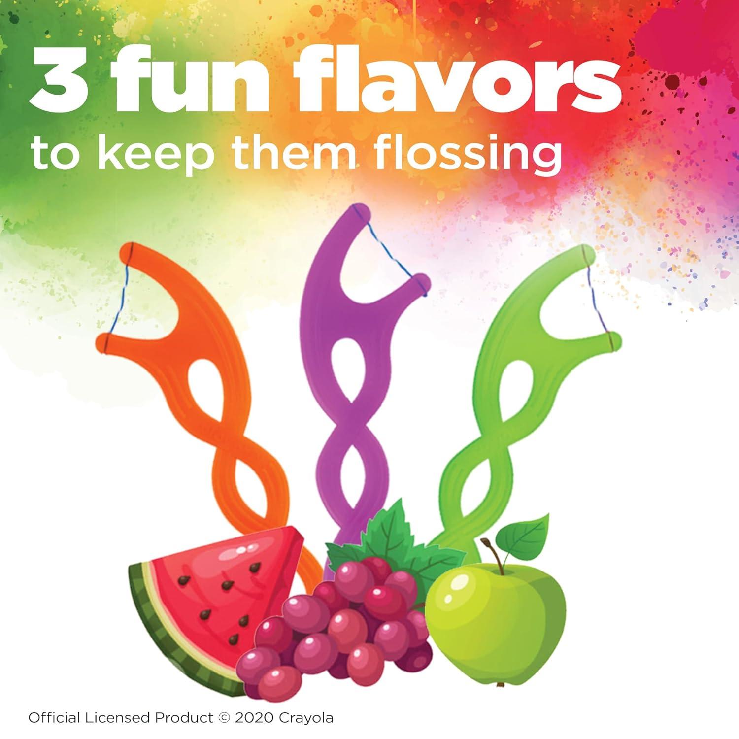image:imageGUM Crayola Twistables Kids Flossers with Fluoride Designed for Little Hands Three Fun Fruit Flavors Easy to Use Kids Floss Picks for Children Ages 3 90 Count Pack of 490 Foot Pack of 48