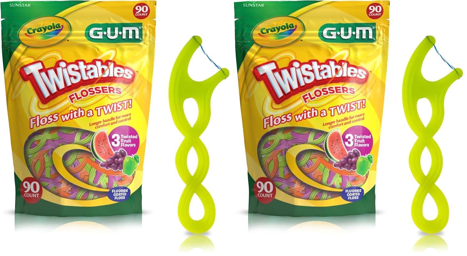 image:imageGUM Crayola Twistables Kids Flossers with Fluoride Designed for Little Hands Three Fun Fruit Flavors Easy to Use Kids Floss Picks for Children Ages 3 90 Count90 Count