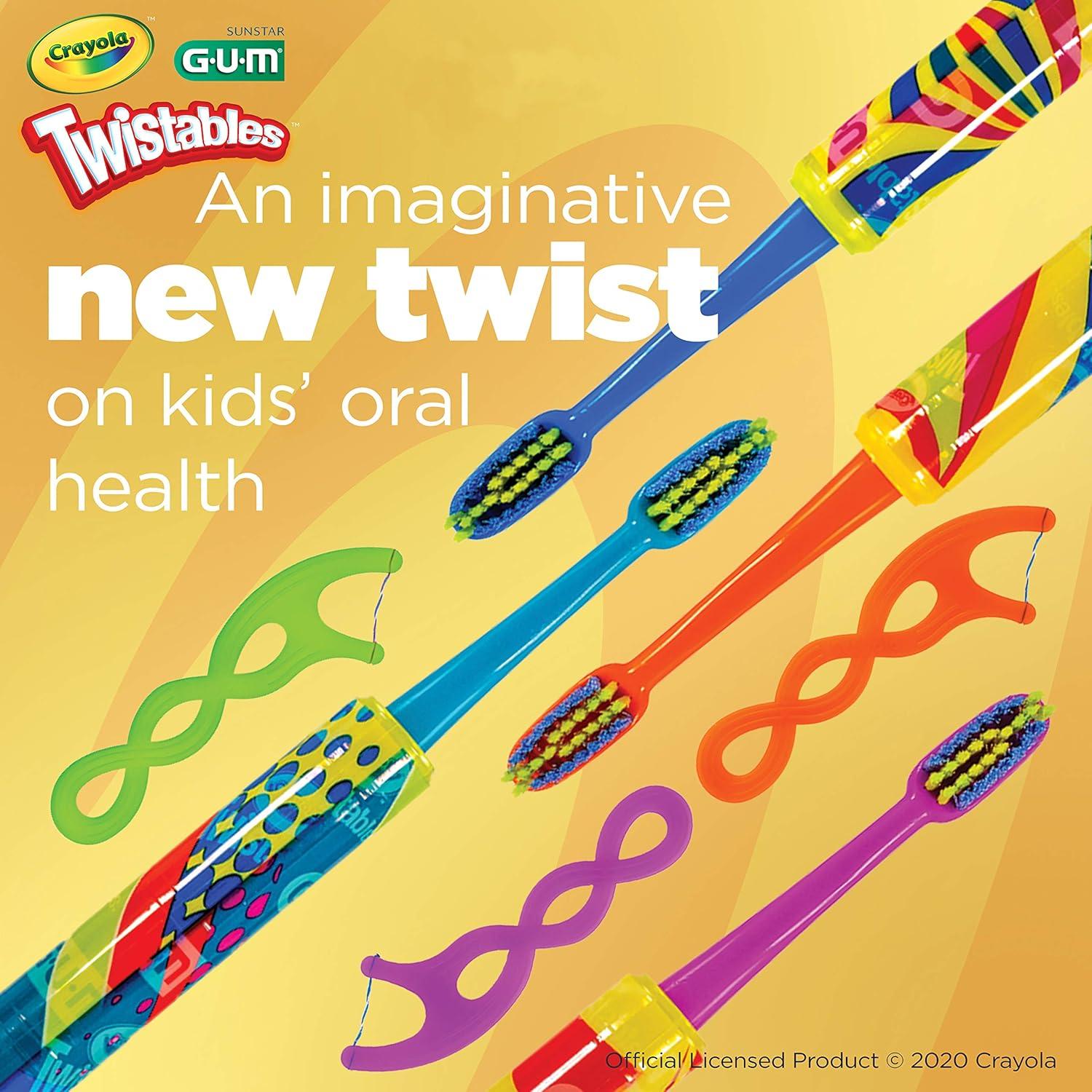 image:imageGUM Crayola Twistables Kids Flossers with Fluoride Designed for Little Hands Three Fun Fruit Flavors Easy to Use Kids Floss Picks for Children Ages 3 90 Count90 Count
