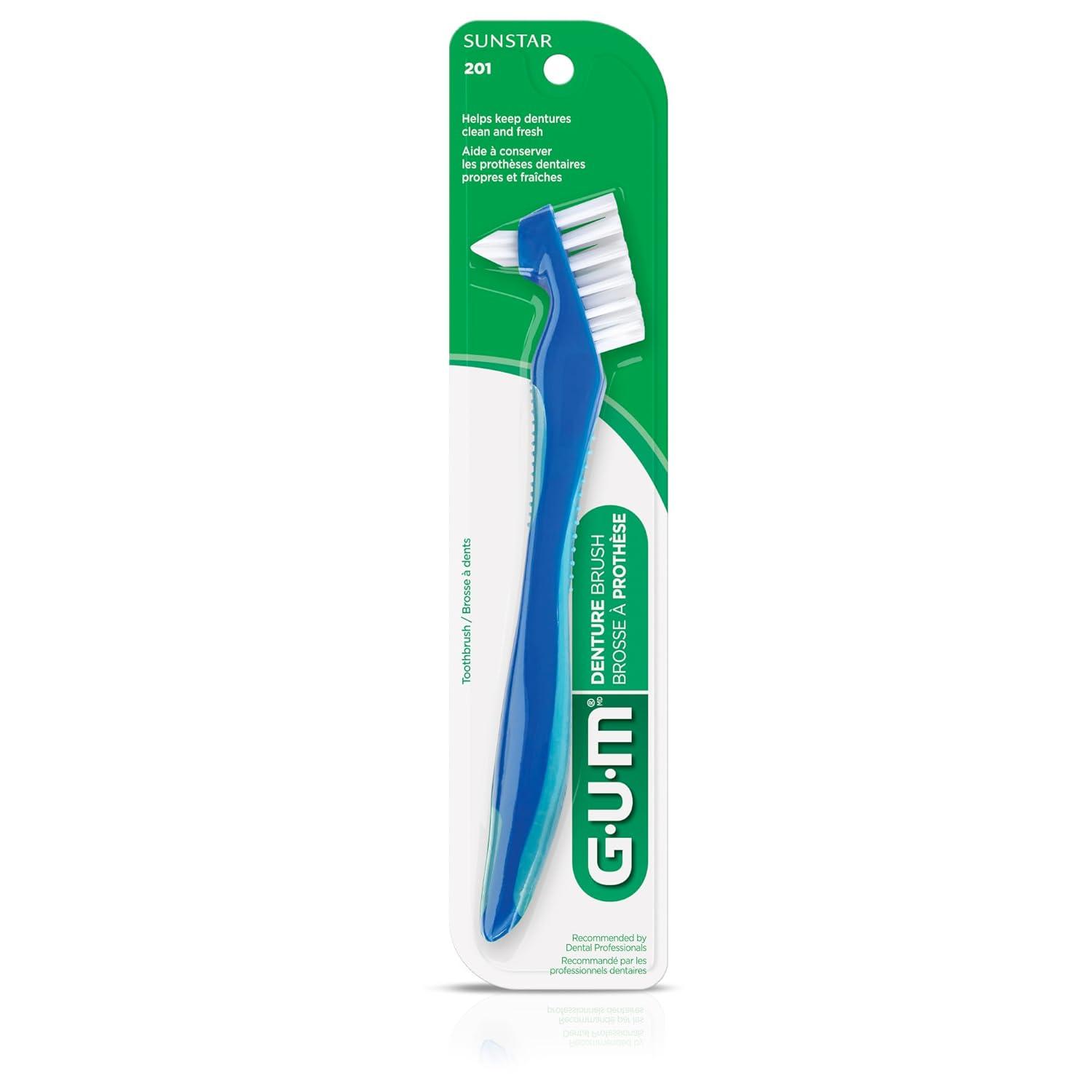 image:imageGUM Denture Brush Dual Headed Hard Bristle Toothbrush for Dentures amp Acrylic Retainers Dentist Recommended Denture Cleaner Pack of 11 COUNT Pack of 2