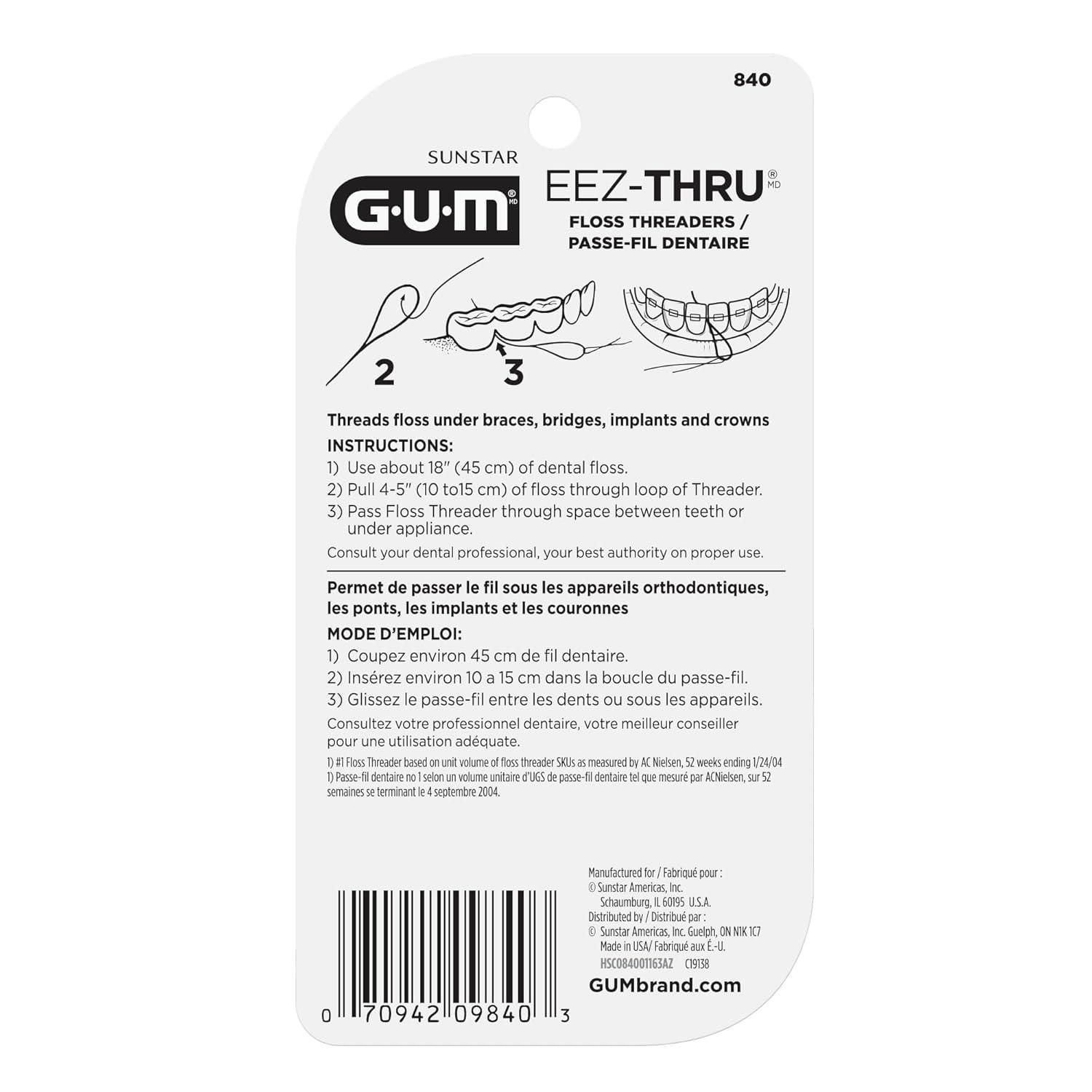image:imageGUM EEZThru Floss Threaders Dental Flossers for Braces Bridges amp Implants25 Count Pack of 1