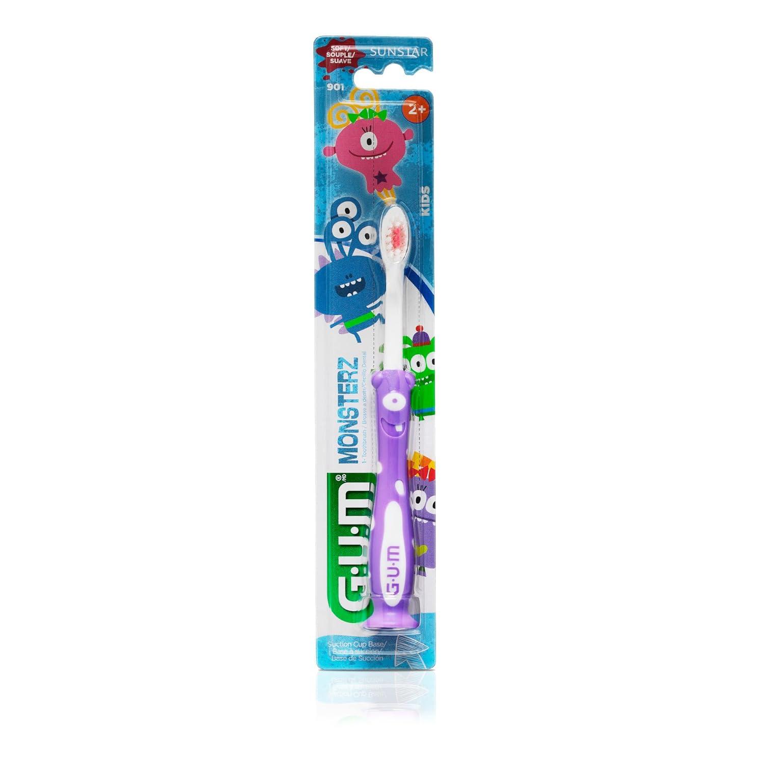 image:imageGUM Monsterz Children and Toddler Toothbrush Soft Bristled Kids Toothbrush with Suction Cup for Ages 2 2 CountPack of 6Ages 2