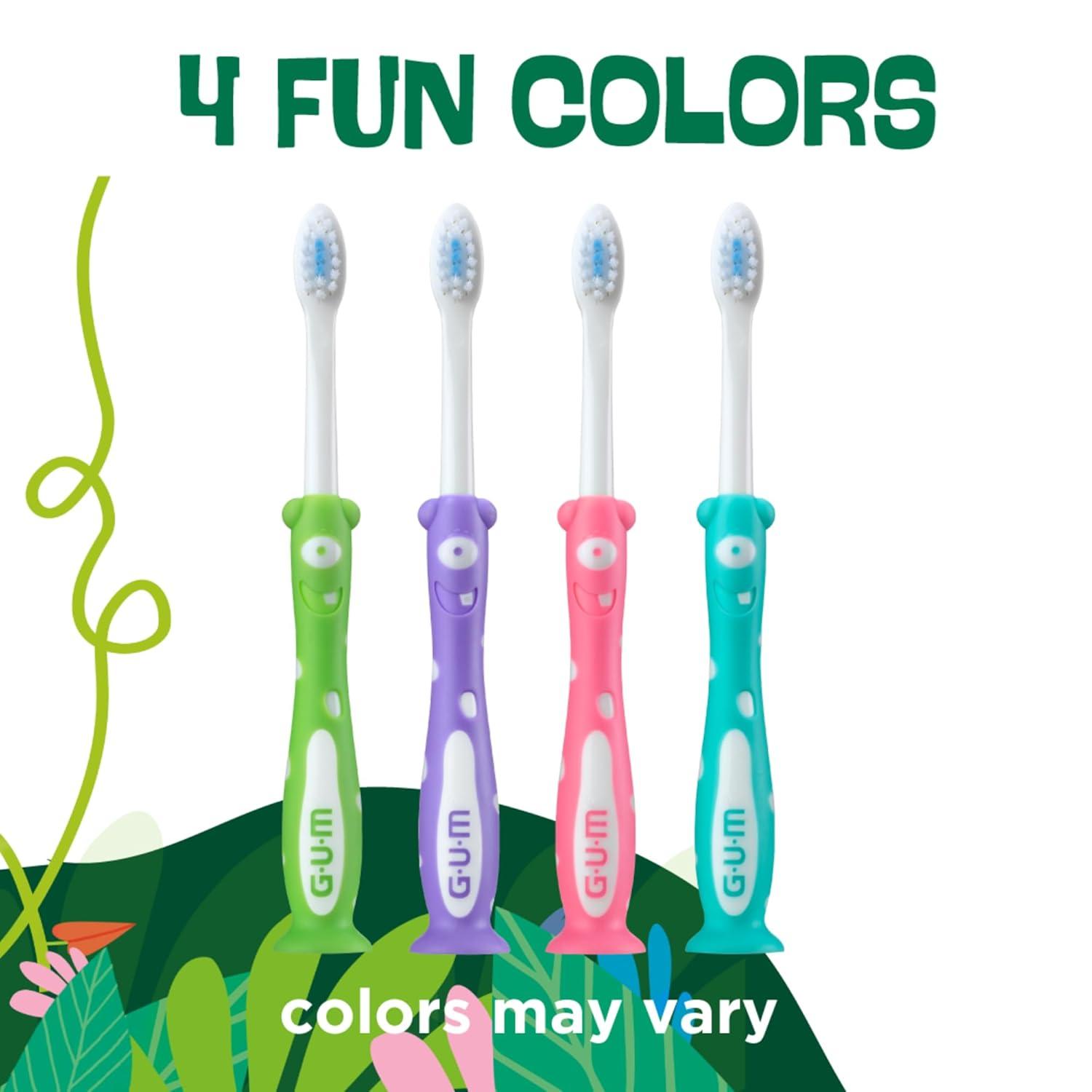 image:imageGUM Monsterz Children and Toddler Toothbrush Soft Bristled Kids Toothbrush with Suction Cup for Ages 2 2 CountPack of 6Ages 2