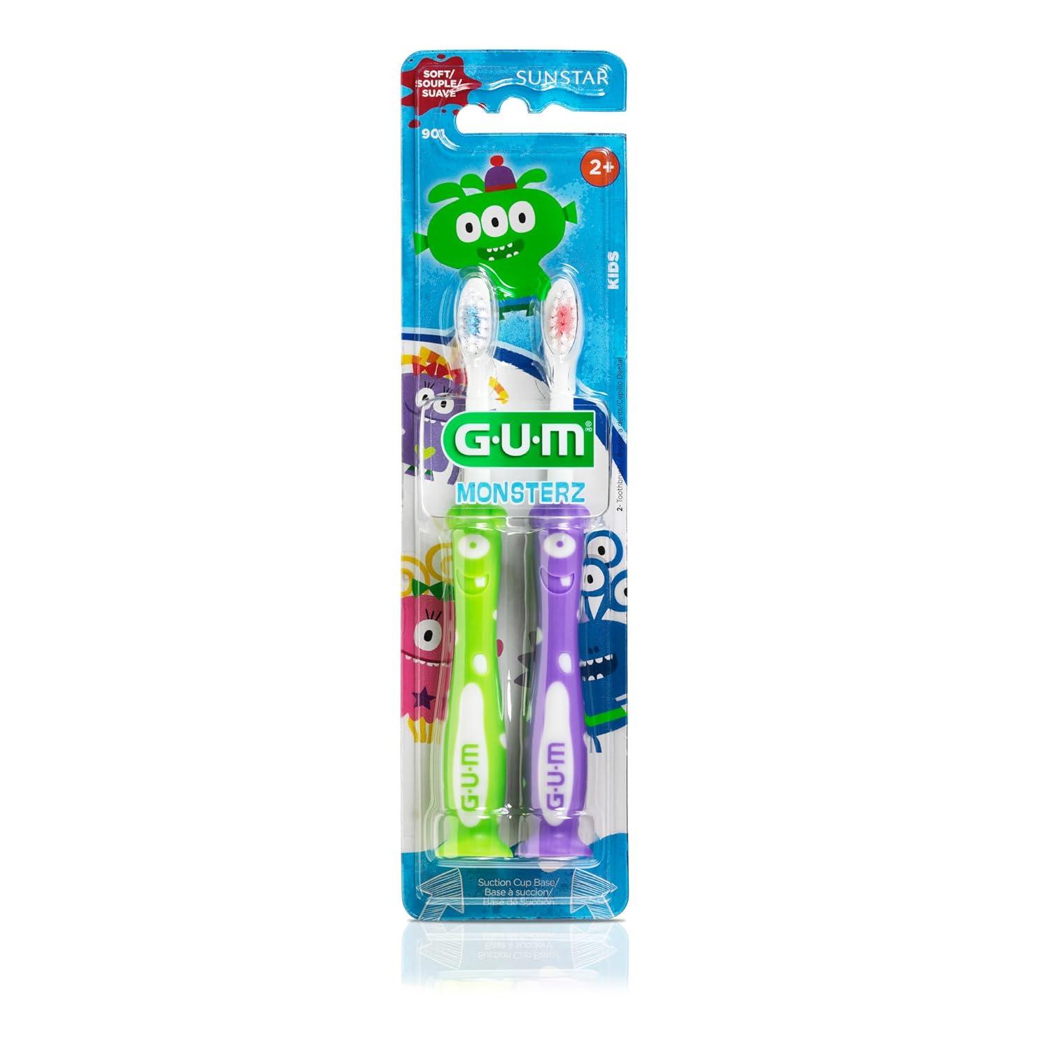 image:imageGUM Monsterz Children and Toddler Toothbrush Soft Bristled Kids Toothbrush with Suction Cup for Ages 2 2 CountPack of 6Ages 2