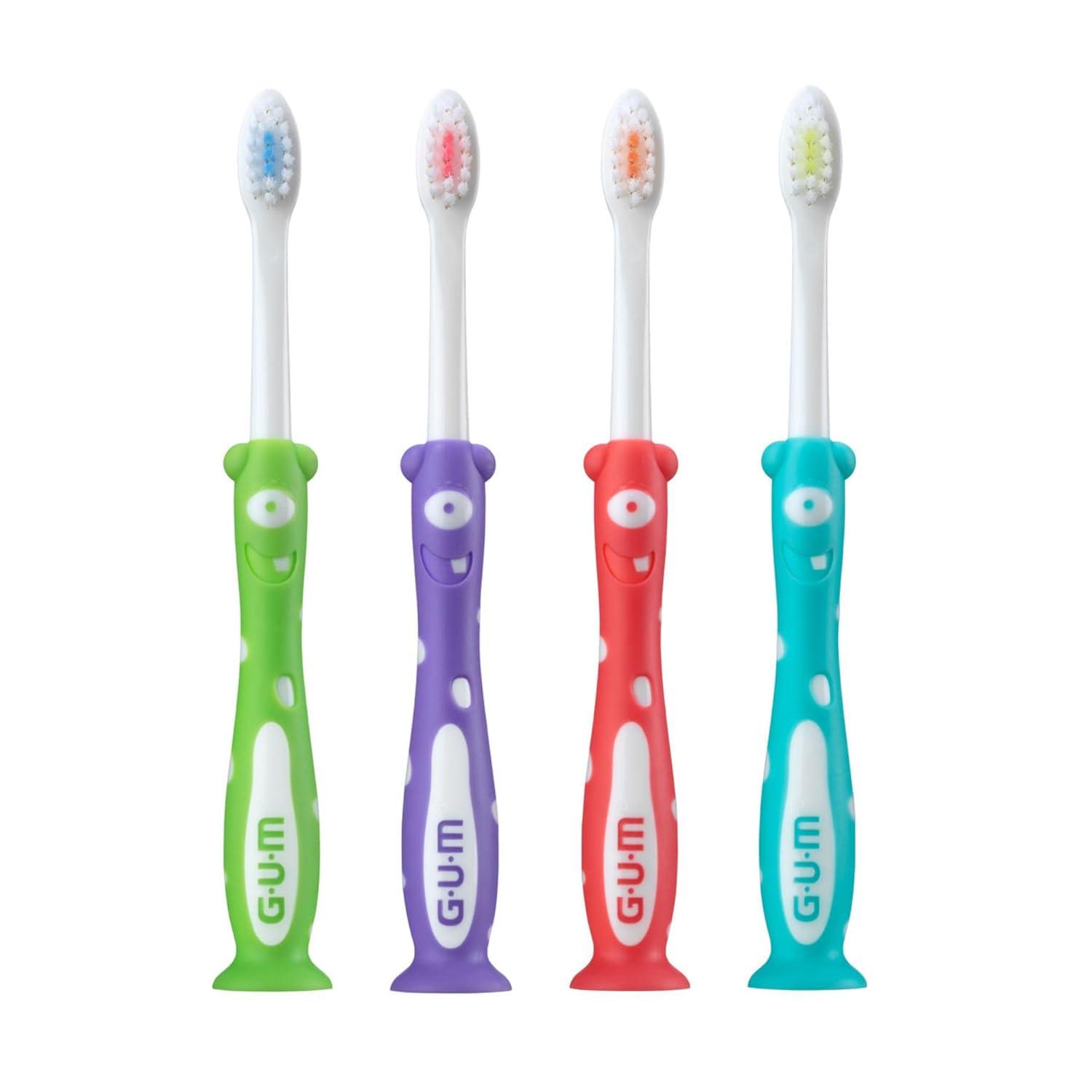 image:imageGUM Monsterz Children and Toddler Toothbrush Soft Bristled Kids Toothbrush with Suction Cup for Ages 2 2 CountPack of 6Ages 2