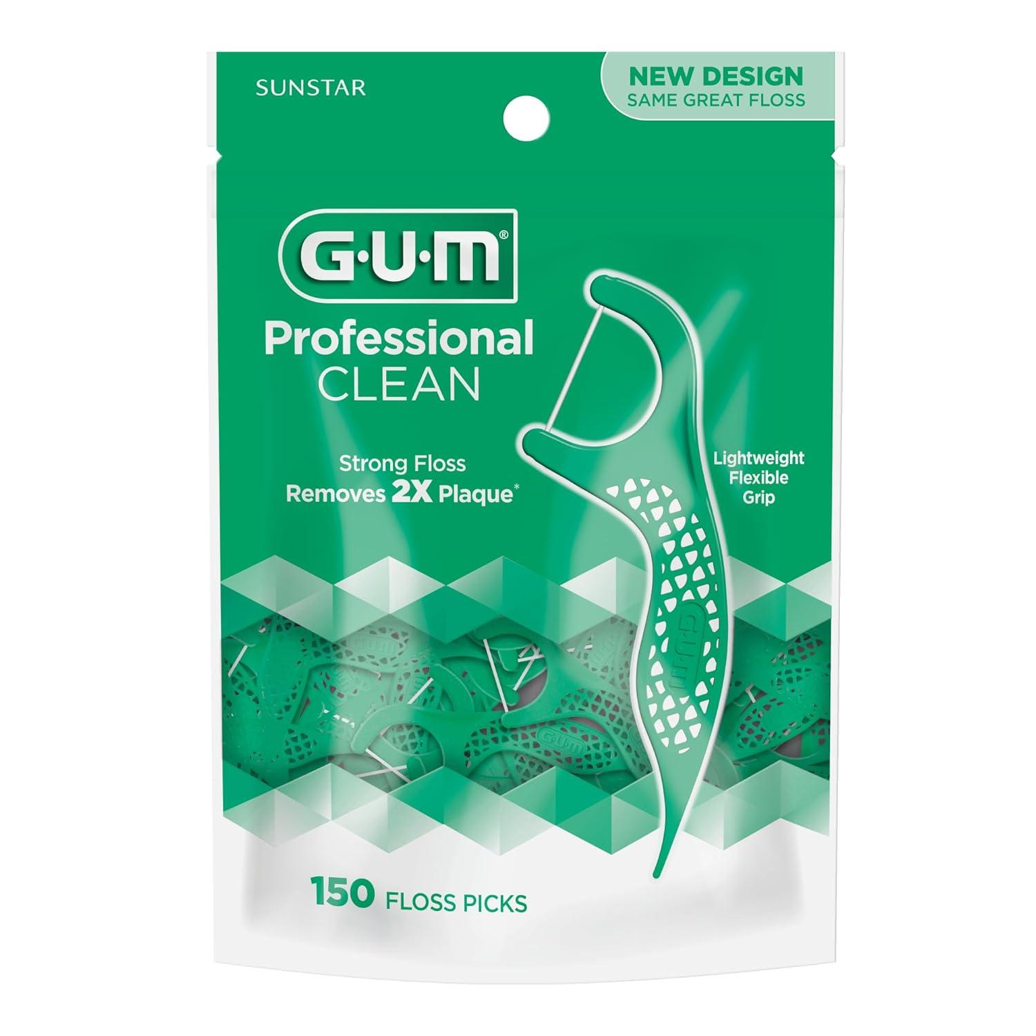 image:imageGUM Professional Clean Floss Picks Extra Strong ShredResistant Floss Easy Grip Handle Dental Flossers for Adults Fresh Mint Flavor 150 Count Pack of 4 600 Total150 Count Pack of 4