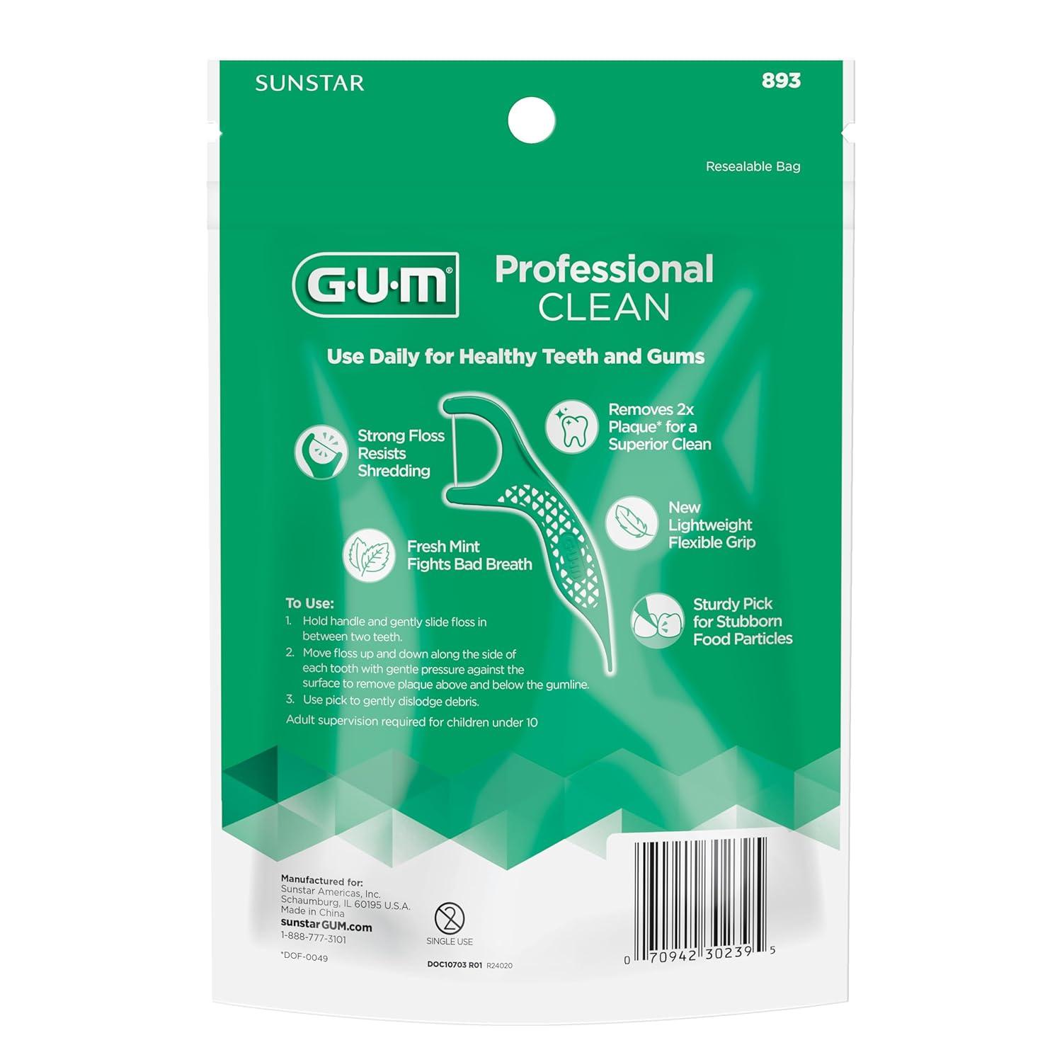 image:imageGUM Professional Clean Floss Picks Extra Strong ShredResistant Floss Easy Grip Handle Dental Flossers for Adults Fresh Mint Flavor 90 Count Pack of 3 270 Total90 Count