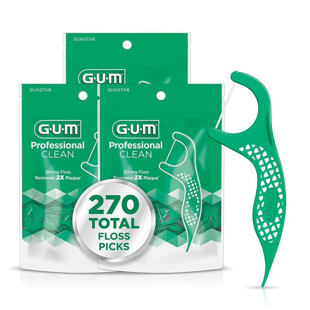 image:imageGUM Professional Clean Floss Picks Extra Strong ShredResistant Floss Easy Grip Handle Dental Flossers for Adults Fresh Mint Flavor 90 Count Pack of 3 270 Total90 Count