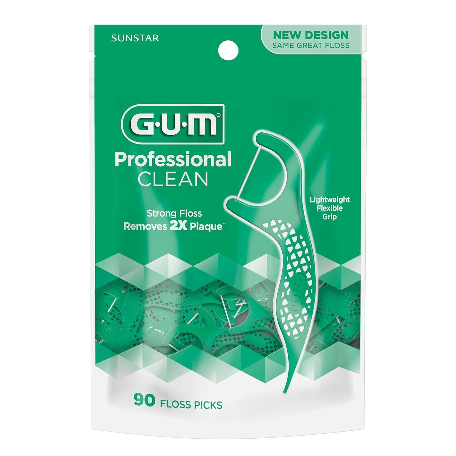 image:imageGUM Professional Clean Floss Picks Extra Strong ShredResistant Floss Easy Grip Handle Dental Flossers for Adults Fresh Mint Flavor 90 Count Pack of 3 270 Total90 Count