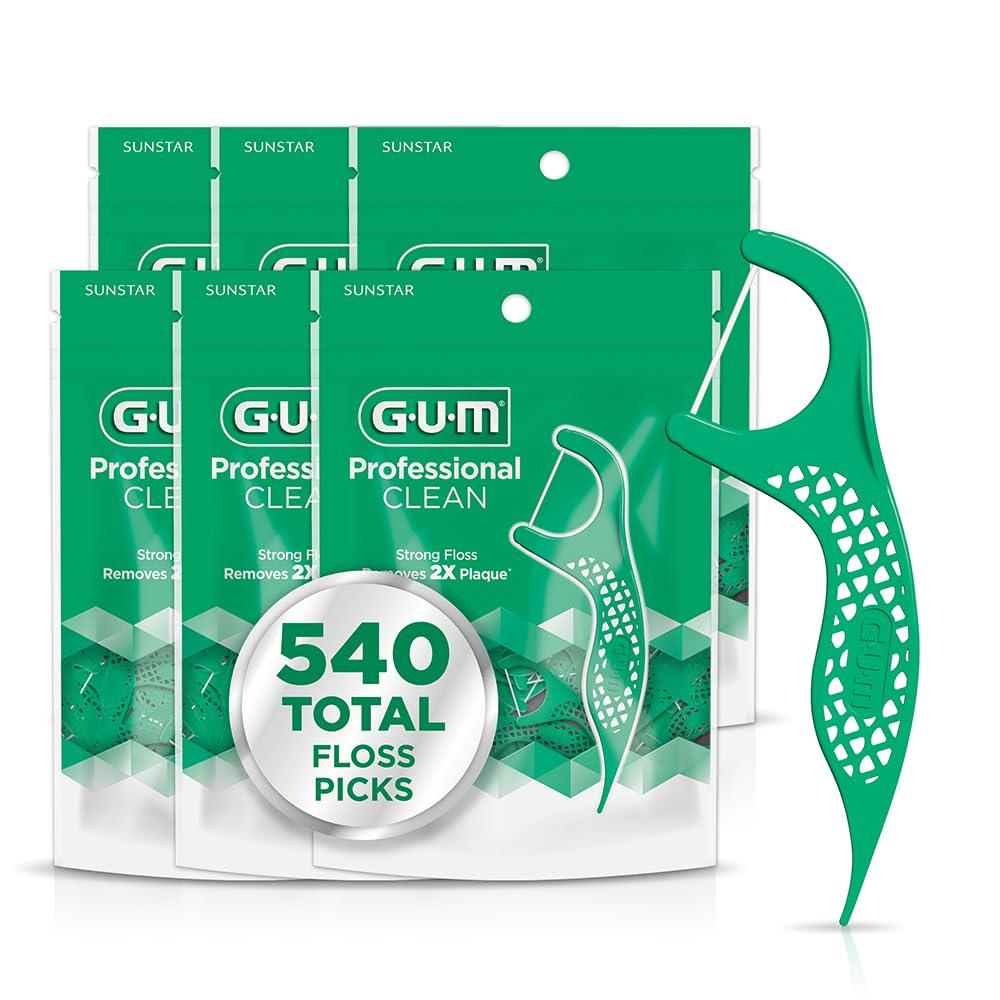 image:imageGUM Professional Clean Floss Picks Extra Strong ShredResistant Floss Easy Grip Handle Dental Flossers for Adults Fresh Mint Flavor 90 Count Pack of 3 270 Total90 Count