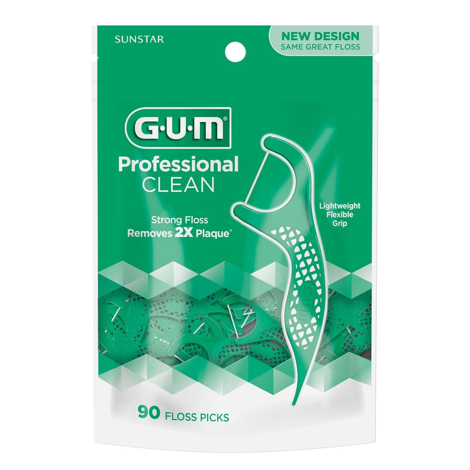 image:imageGUM Professional Clean Floss Picks Extra Strong ShredResistant Floss Easy Grip Handle Dental Flossers for Adults Fresh Mint Flavor 90 Count Pack of 3 270 Total90 Count