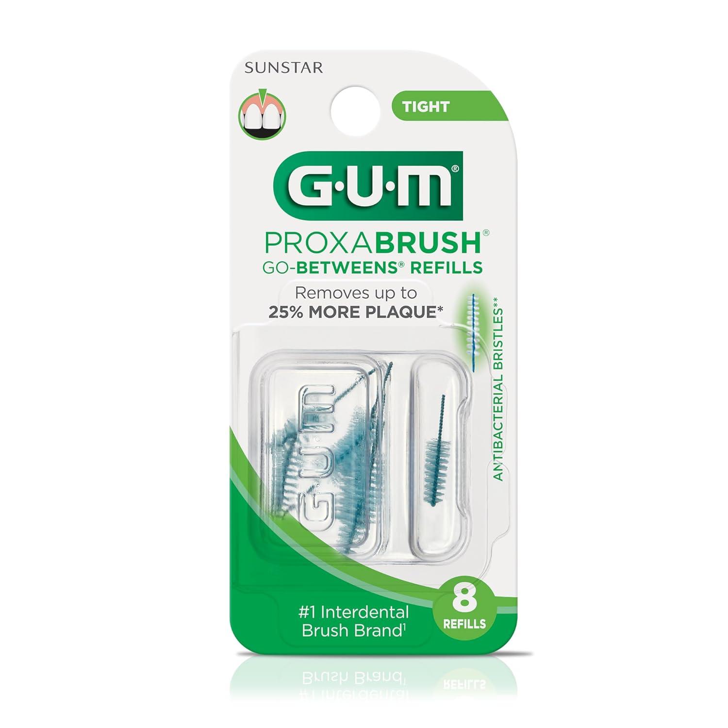 image:imageGUM Proxabrush GoBetweens Refills Tight Compatible with GUM Permanent Handle Reusable Interdental Brushes for Tight Teeth Soft Bristled Dental Picks 8 CountPack of 68 Count Pack of 1