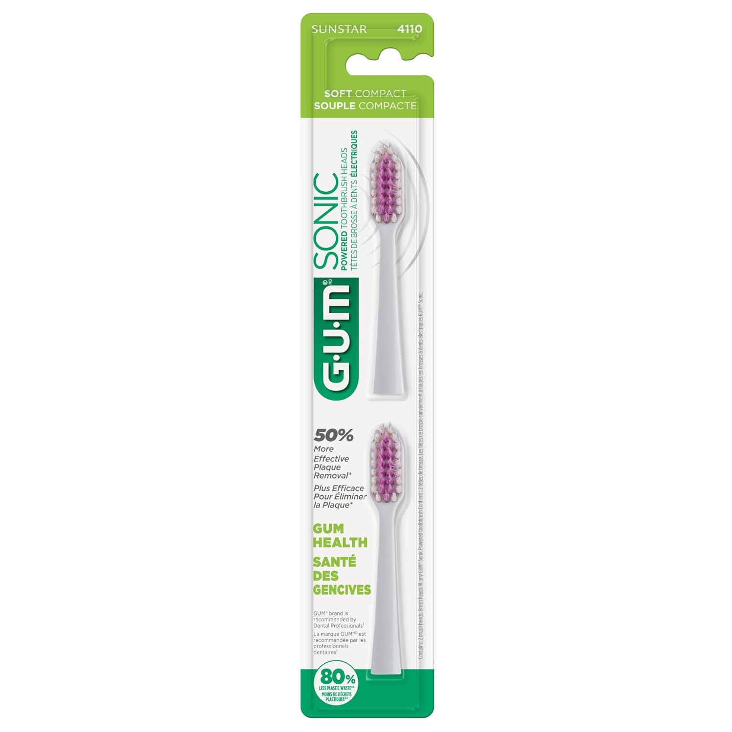 image:imageGUM Sonic Powered Toothbrush Tapered Bristles Clean Below The Gumline Bundle Black 1 Handle1 Count 2 Refills 2 CountPack of 1White