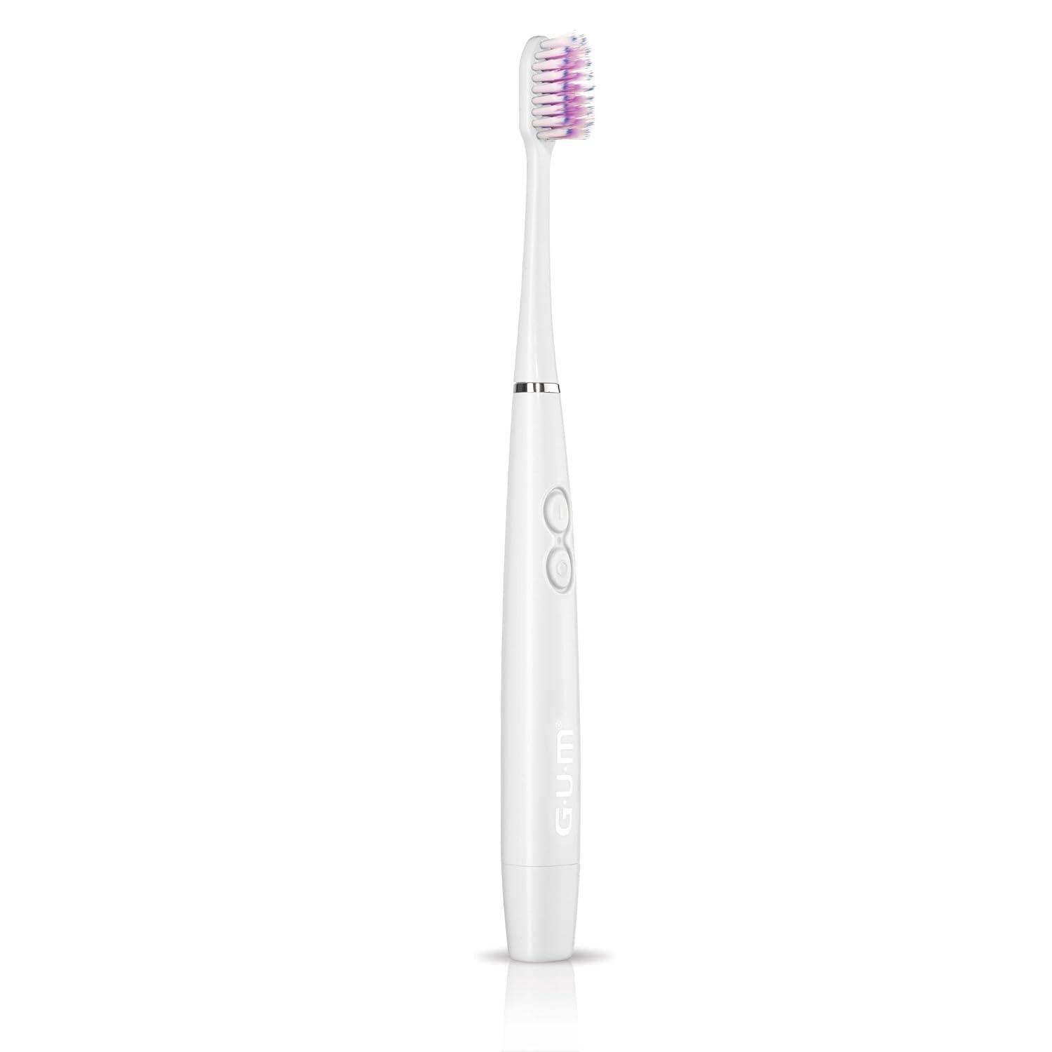 image:imageGUM Sonic Powered Toothbrush Tapered Bristles Clean Below The Gumline Bundle Black 1 Handle1 Count 2 Refills 2 CountPack of 1White