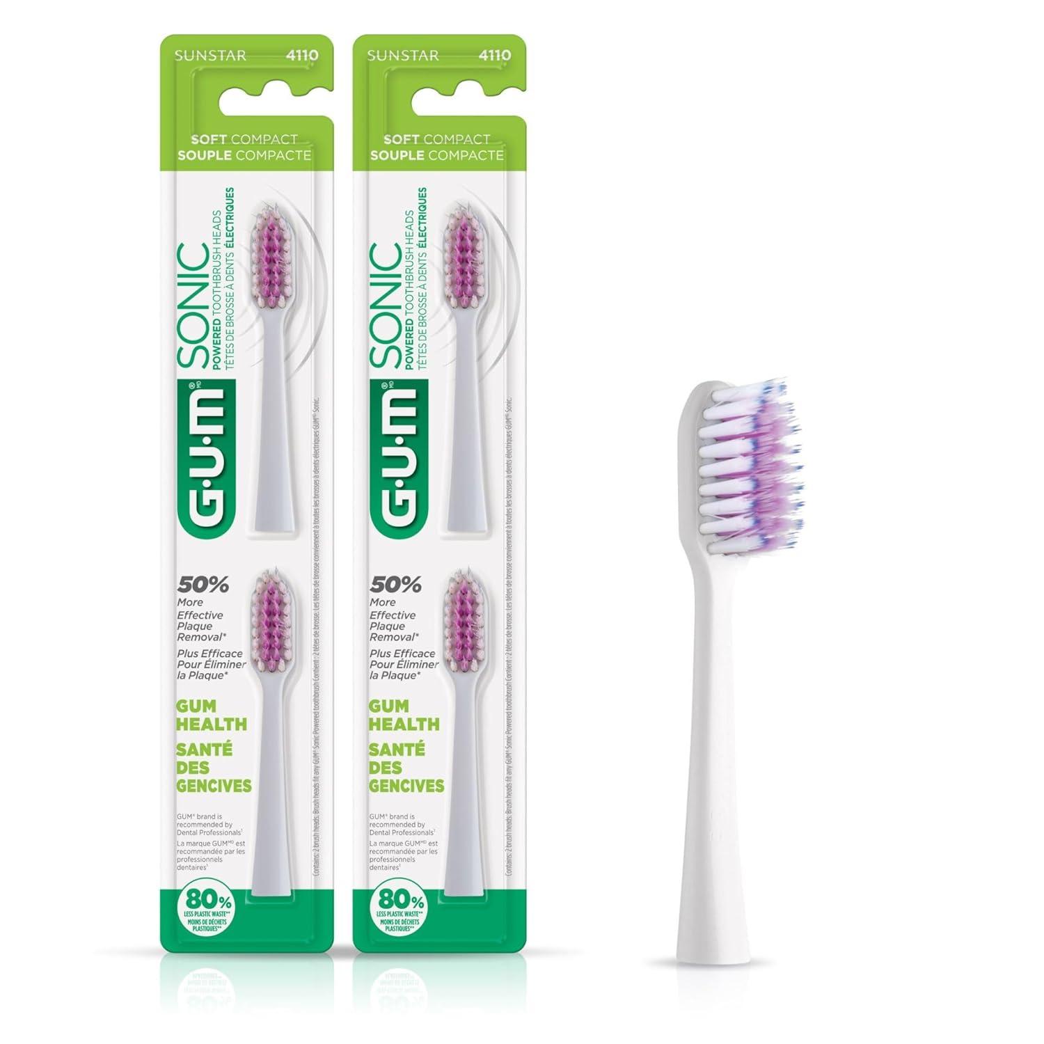 image:imageGUM Sonic Powered Toothbrush Tapered Bristles Clean Below The Gumline Bundle Black 1 Handle1 Count 2 Refills 2 CountPack of 1White