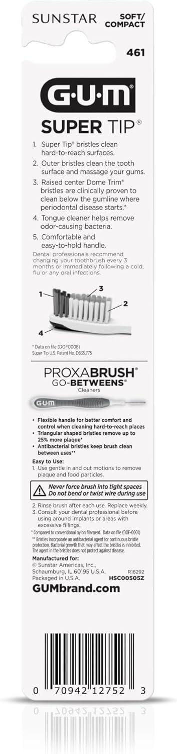 image:imageGUM Super Tip Toothbrush Soft Bristle Toothbrush for Adults with Tongue Cleaner Compact Head 1ct Pack of 121 Count Pack of 12