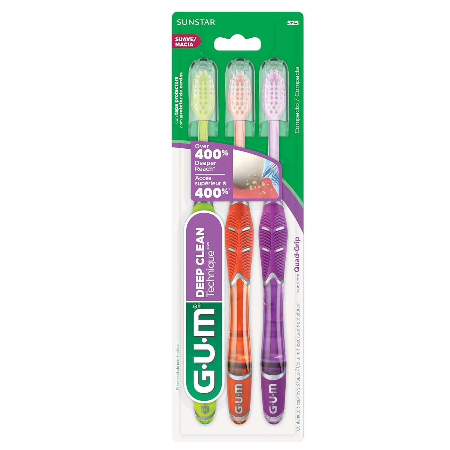 image:imageGUM Technique Deep Clean Toothbrush Compact Head Soft Toothbrushes for Adults with Sensitive Soft Bristles 1 Count Pack of 63 Count Pack of 2
