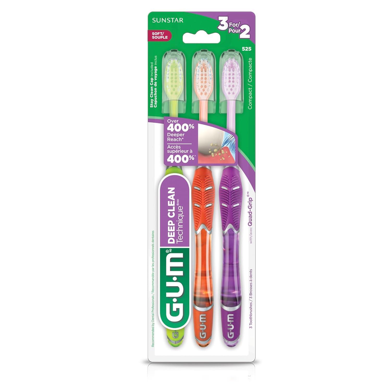 image:imageGUM Technique Deep Clean Toothbrush Compact Head Soft Toothbrushes for Adults with Sensitive Soft Bristles 1 Count Pack of 63 Count Pack of 2