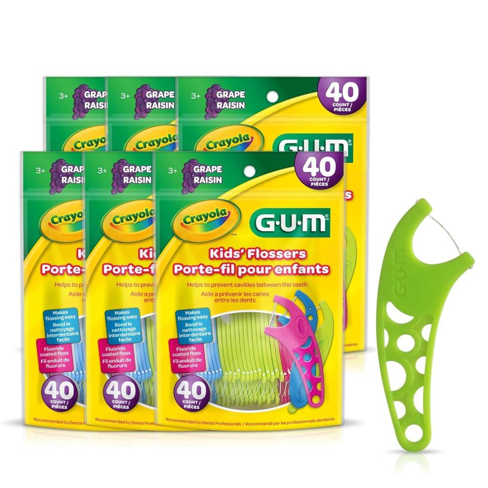 image:imageGUM Crayola Kids Flossers with Fluoride  Designed for Little Hands  Fun Grape Flavor  Easy to Use Kids Floss Picks for Children Ages 3 40 Count Pack of 6