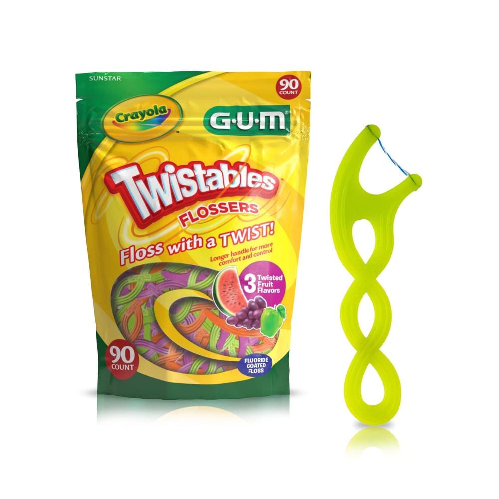 image:imageGUM Crayola Twistables Kids Flossers with Fluoride Designed for Little Hands Three Fun Fruit Flavors Easy to Use Kids Floss Picks for Children Ages 3 90 Count90 Count