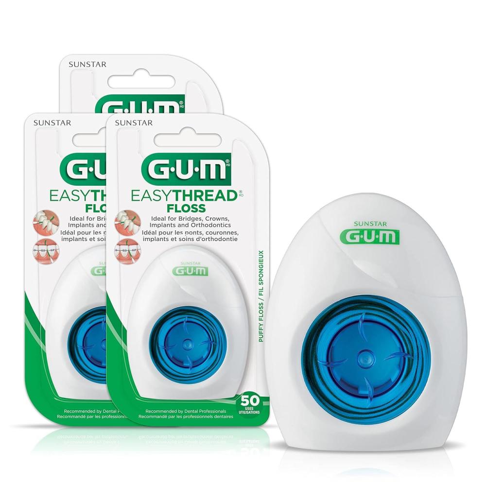 image:imageGUM EasyThread Threader Floss Expanding Dental Floss for Braces Bridges and Implants Built in Rigid Floss Threaders 6pk6 Pack