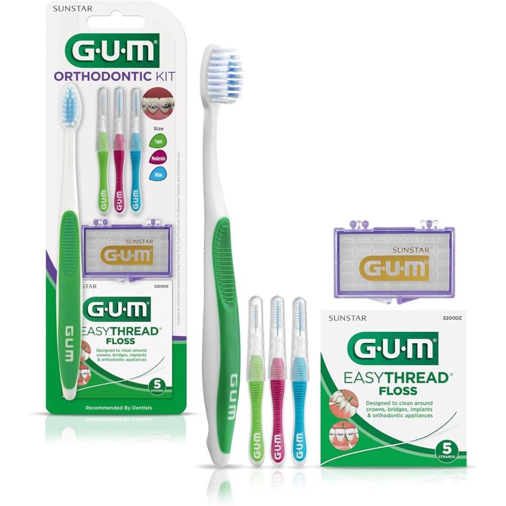 image:imageGUM Orthodontic Kit  Features Orthodontic Toothbrush 3 Proxabrush Sizes and ShredResistant EasyThread Floss and Mint Ortho Wax