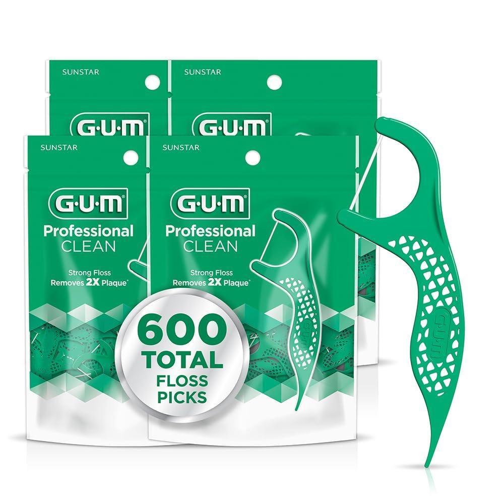 image:imageGUM Professional Clean Floss Picks Extra Strong ShredResistant Floss Easy Grip Handle Dental Flossers for Adults Fresh Mint Flavor 150 Count Pack of 4 600 Total150 Count Pack of 4