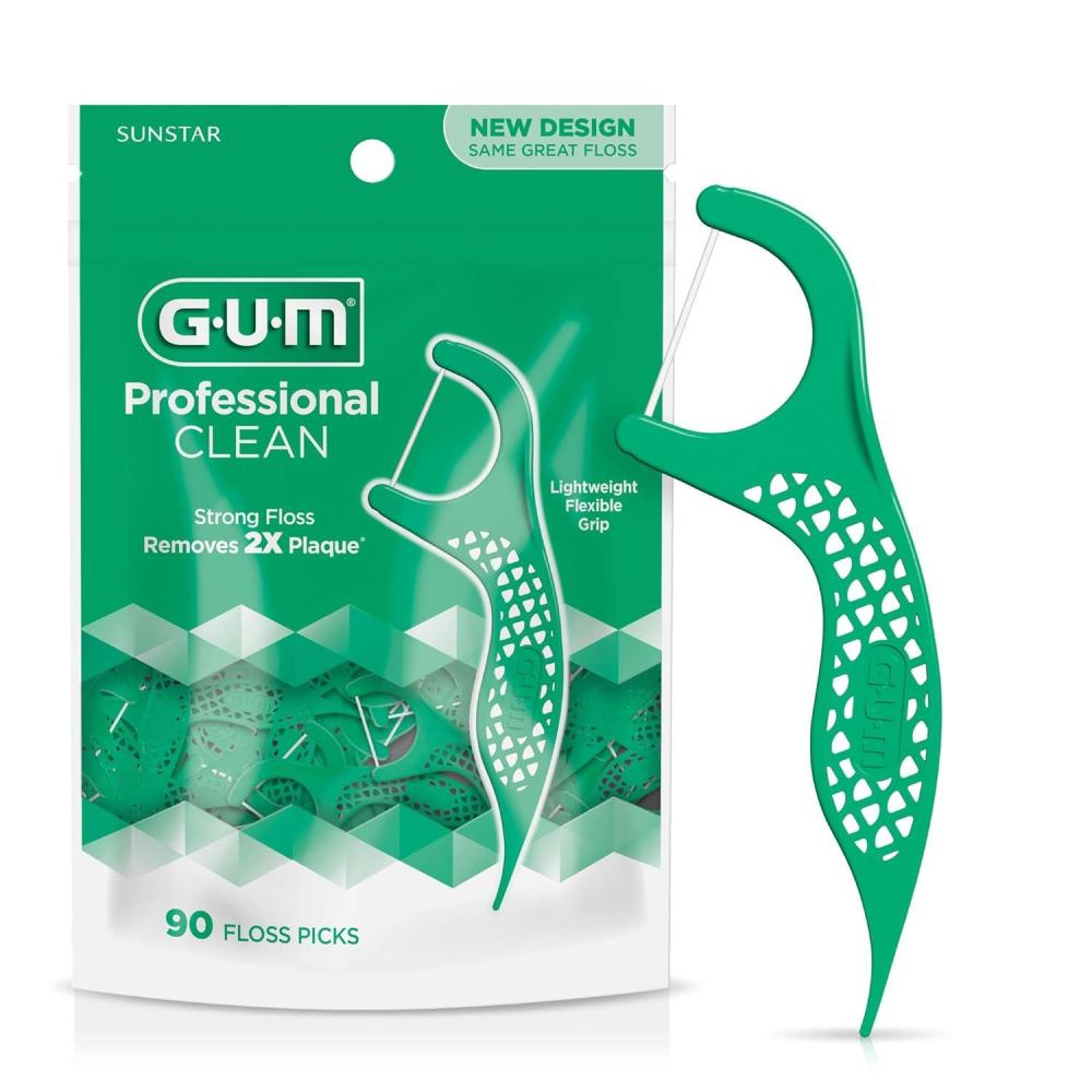 image:imageGUM Professional Clean Floss Picks Extra Strong ShredResistant Floss Easy Grip Handle Dental Flossers for Adults Fresh Mint Flavor 90 Count Pack of 3 270 Total90 Count