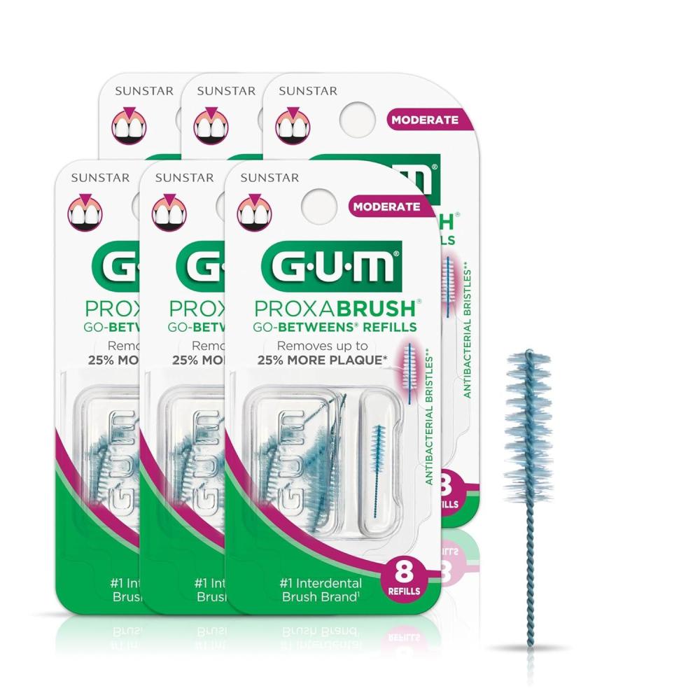 image:imageGUM Proxabrush GoBetweens Refills  Moderate  Compatible with GUM Permanent Handle  Reusable Interdental Brushes  Soft Bristled Dental Picks 8 Count Pack of 68 Count Pack of 6
