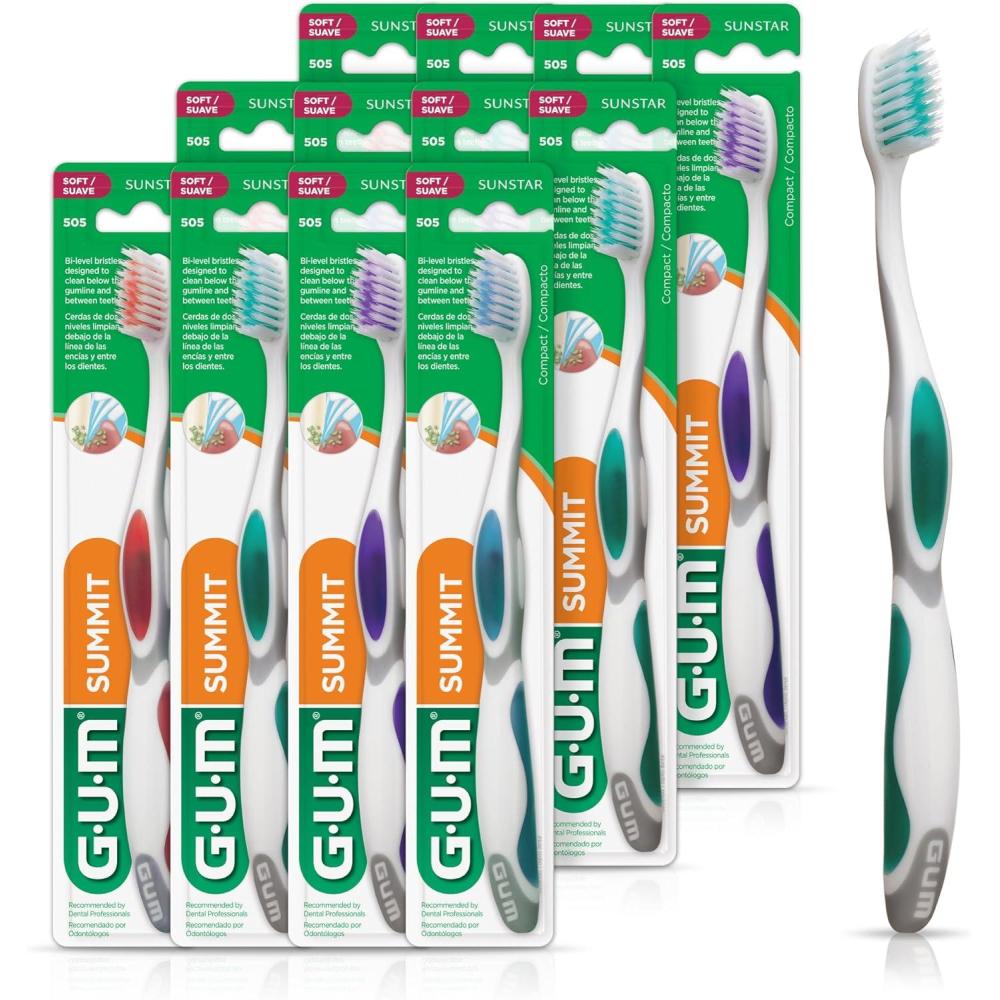 image:imageGUM Summit Soft Toothbrush Ultra Fine Tapered Bristles for More Effective Plaque Removal Extra Soft Toothbrushes for Adults 12 Count1 Count Pack of 12
