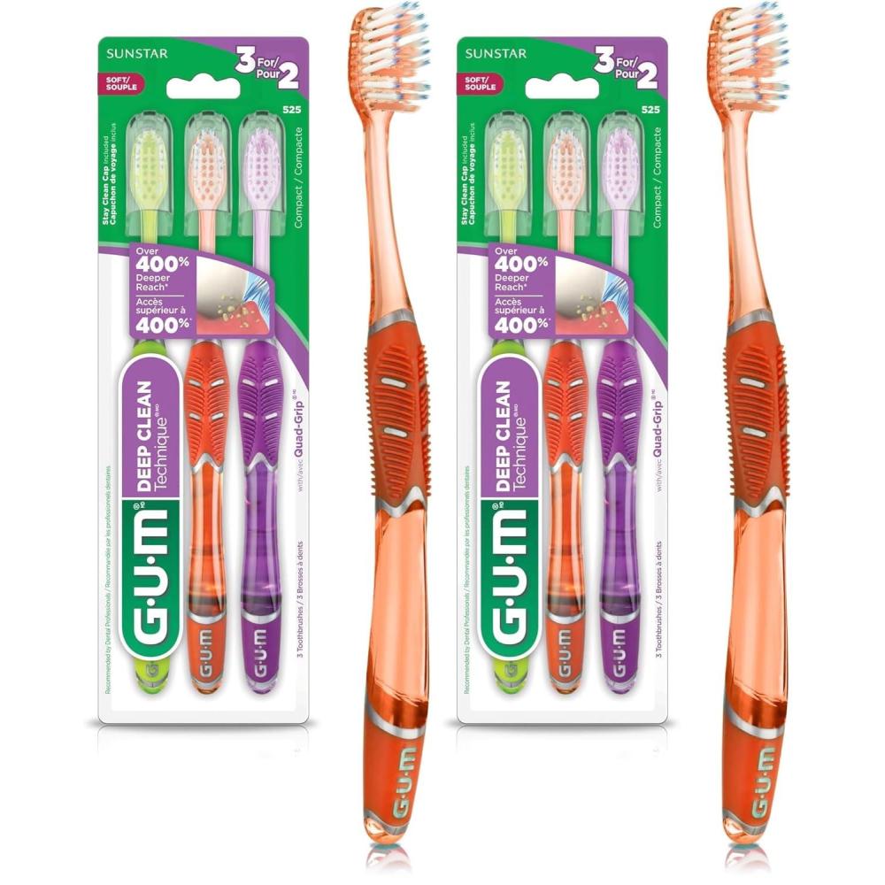 image:imageGUM Technique Deep Clean Toothbrush  Compact Head  Soft Toothbrushes for Adults with Sensitive Soft Bristles 1 Count Pack of 63 Count Pack of 2