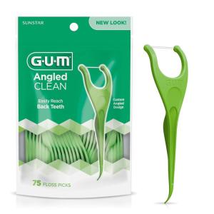GUM Angled Floss Picks, Perfect for Tight Teeth, Extra Strong Shred-Resistant Dental Floss, Angled for Easy Reach, Dental Flossers for Adults, Fresh Mint Flavor, 75 Count(75 Count)