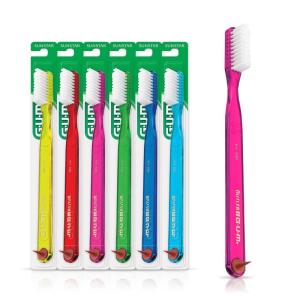 GUM Classic Soft Toothbrush, Includes Rubber Tip Dental Pick 1ct (Pack of 12)(1 Count (pack of 6))