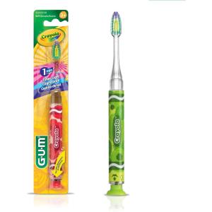 GUM Crayola Timer Light Toothbrush for Kids, Soft Bristles, Suction Cup Base, Children & Toddler Toothbrush 3 Year Old+, 1 Count (Pack of 4)(1 Count)