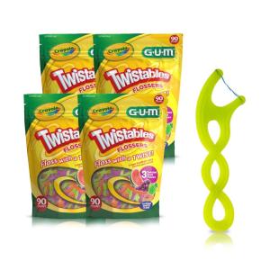 GUM Crayola Twistables Kids Flossers with Fluoride – Designed for Little Hands – Three Fun Fruit Flavors – Easy to Use Kids Floss Picks for Children Ages 3+, 90 Count (Pack of 4)(90 Foot (Pack of 48))