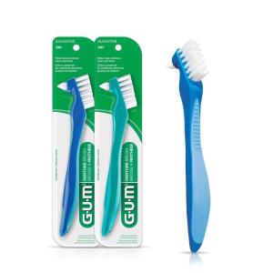 GUM Denture Brush – Dual Headed Hard Bristle Toothbrush for Dentures & Acrylic Retainers – Dentist Recommended Denture Cleaner (Pack of 1)(1 COUNT (Pack of 2))