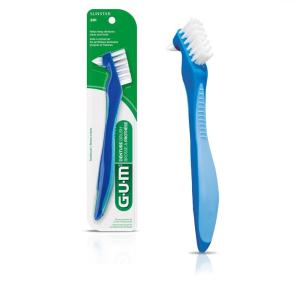 GUM Denture Brush – Dual Headed Hard Bristle Toothbrush for Dentures & Acrylic Retainers – Dentist Recommended Denture Cleaner (Pack of 1)(1 ct)
