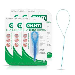 GUM EEZ-Thru Floss Threaders, Dental Flossers for Braces, Bridges, & Implants(25 Count (Pack of 6))