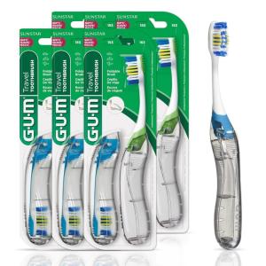 GUM Folding Travel Toothbrush, Compact Head + Tongue Cleaner, Soft Bristled Travel Toothbrushes for Adults, 2 Count (Pack of 6)